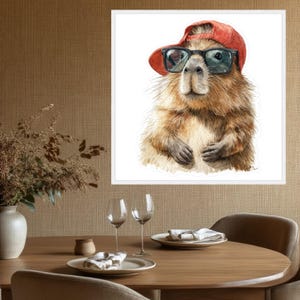 Quokka Portrait Canvas, Animal Wall Art, Sunglasses Cap Illustration, Fun Home Decoration image 5