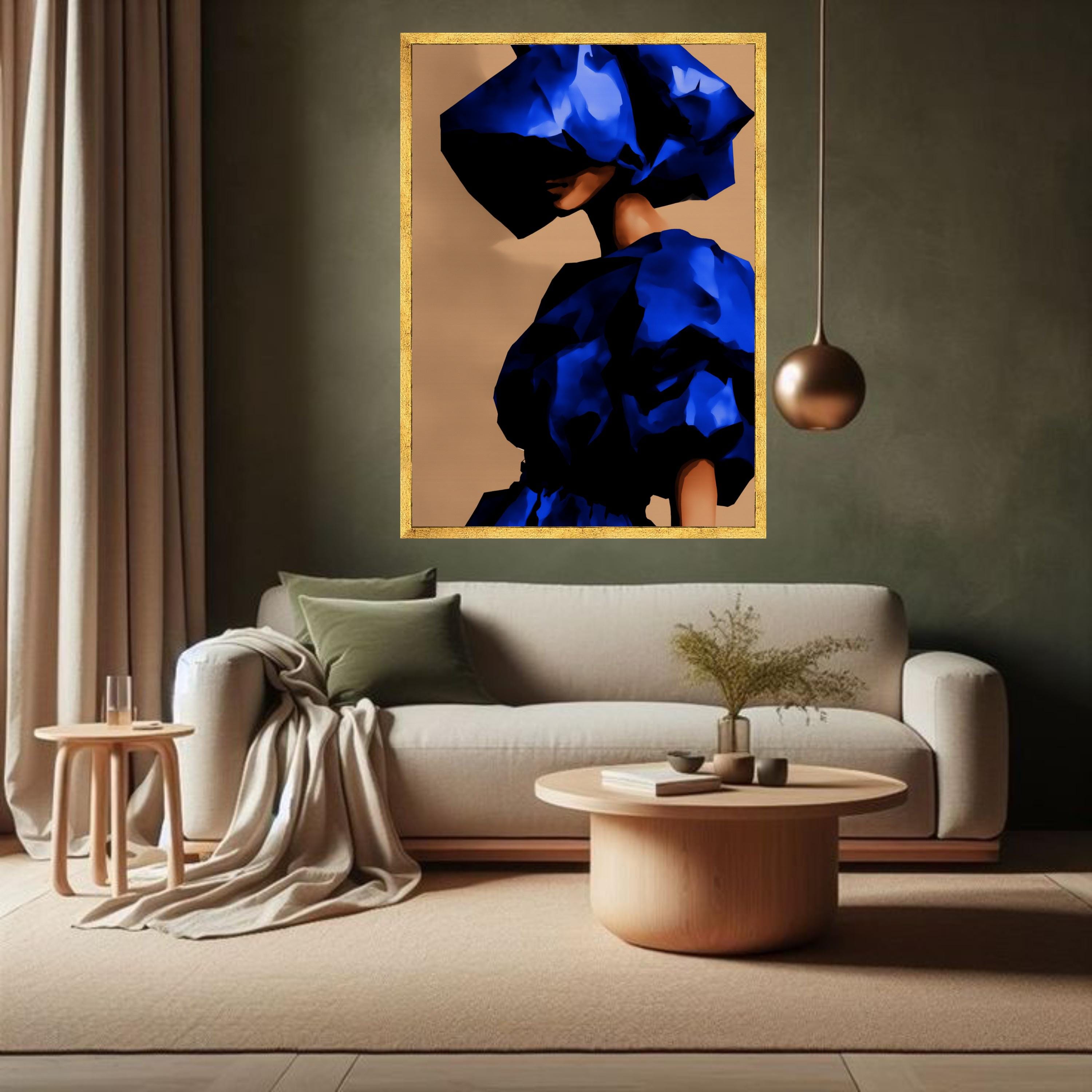 Abstract Blue Dress Portrait Canvas, Modern Woman Silhouette Wall Art ...