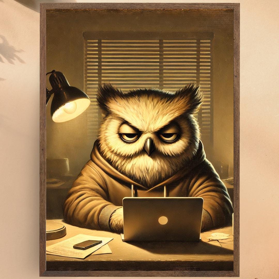 Owl Programmer Poster Matte Vertical Poster | Owl Painting | Funny Owl ...