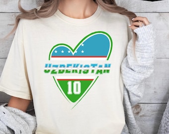 Uzbekistan Heart Flag T-Shirt, Custom Name Number Fan Apparel