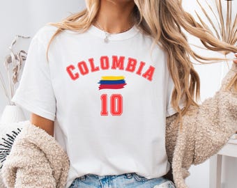Colombia Soccer Fan Shirt, Custom Number Athletic Tee, Match Day Apparel