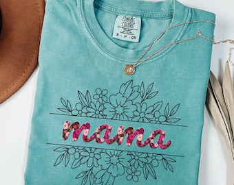 Comfort Colors Floral Mama Shirt, Elegant Motherhood Tee, Spring Pregnancy Gift