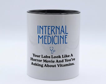 Tazza divertente con scritta "Medicina Interna", tazza da caffè per ufficio clinico
