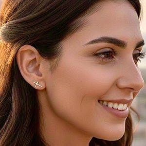 Dainty solid sterling silver cross huggie earrings stud wedding ear climbing