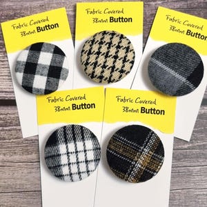 Fabric Covered Buttons – Black Plaid, 38mm, Craft Sewing Supply