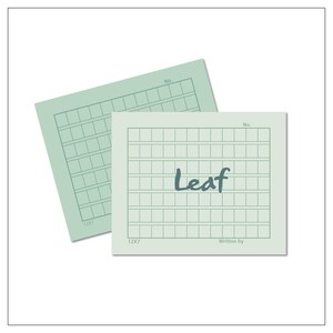 May include: Two light green notepads with a grid pattern. One notepad has the word "Leaf" written in a teal color. The notepads have the text "12X7" and "Written by" printed on them. The notepads are on a white background.