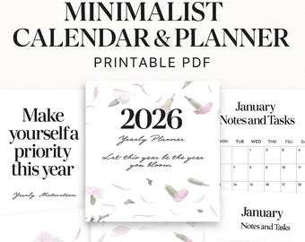 Minimalist 2026 Planner Printable + canva link |  (PDF)