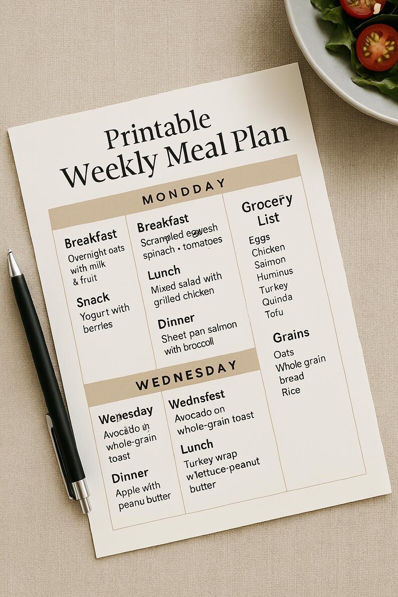 Weekly Meal Plan Printable | 7-day Healthy Menu & Shopping List (PDF ...