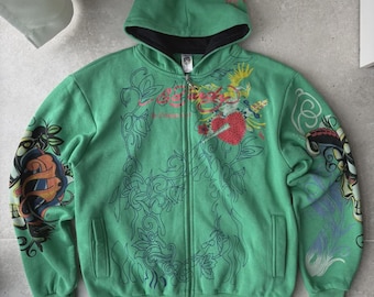 Vintage Ed Hardy Skull hoodie met strasssteentjes, vintage herenmaat L