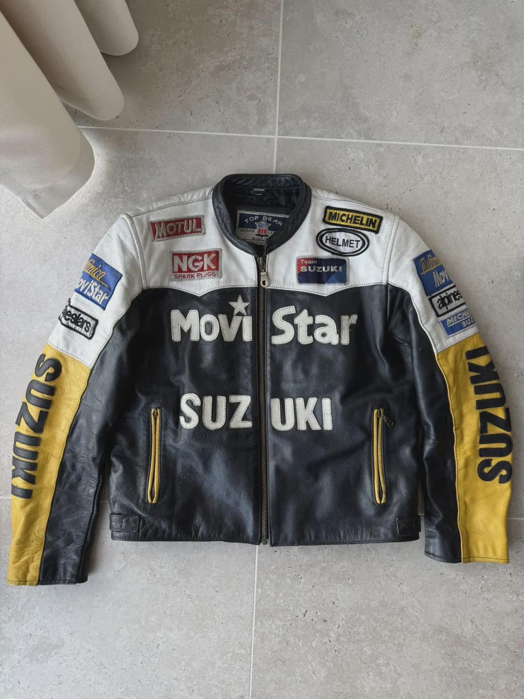 Vintage 90s Suzuki Movistar Leather Jacket Retro Moto - Etsy