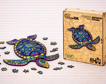 Sea Turtle Wooden Jigsaw Puzzle, DIY Puzzle for Adults, 68 pieces, A4