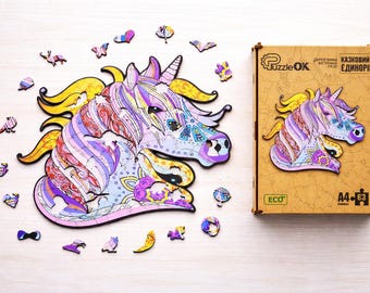 Fairy Unicorn Wooden Jigsaw Puzzle, DIY Puzzle for Adults, 63 Pieces, A4