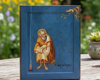 5x6 in Wooden Icon, St Peter Icon, Orthodox Icon, Christian Decor, Religious Gift, Prayer Corner.