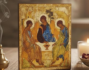 6.3 Inch Ash Wood Trinity Icon, Old Testament Trinity, Orthodox Icon, Christian Wall Icon, Religious Decor, Gift for Home