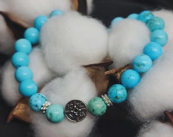 Turquoise Stone Bracelet 8mm Beads, 24 Beads Natural Gemstone, Handmade Jewelry NIKA, Boho Bracelet, Gift for Her