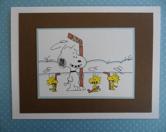 Snoopy Woodstock Peanuts Hockey Card Blank or Birthday