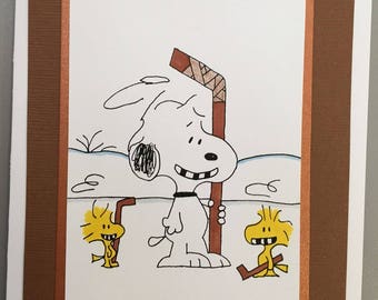 Snoopy Woodstock Peanuts Hockey Card Blank or Birthday