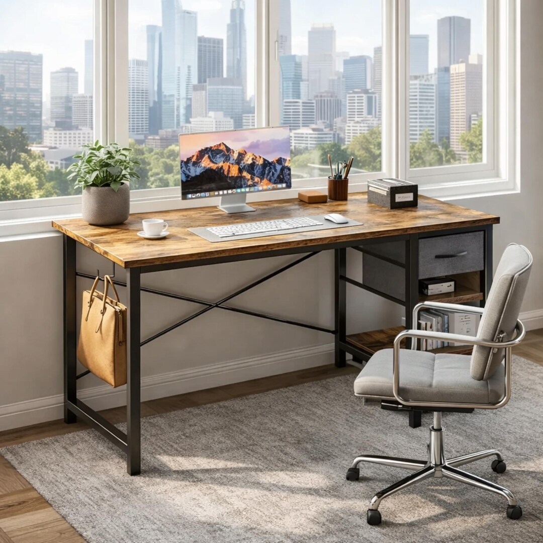 47-inch Modern Computer Desk With Adjustable Drawers for Office ...