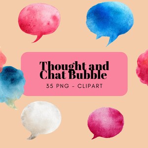 Imágenes prediseñadas de burbujas de pensamiento y chat en acuarela, diario, álbum de recortes, texto