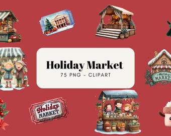 Watercolor Holiday Market Clipart