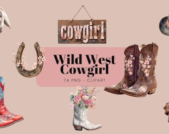 Watercolor Wild West Cowgirl Clipart, Cowboy Boots, Rodeo, Saddle, Horseshoe, Boots, Cowboy Hat
