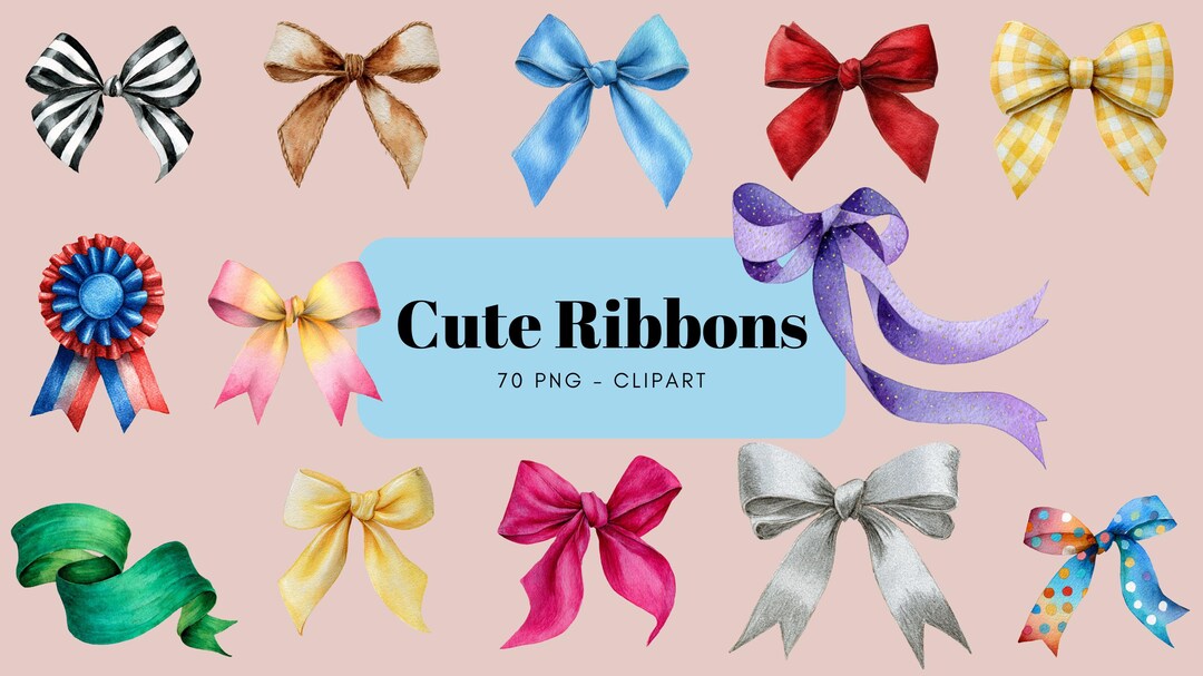 Adorable Ribbon Watercolor Cute Ribbons Clipart, Bows - Etsy