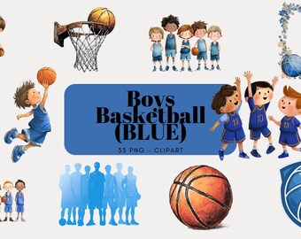 Watercolor Boys Basketball (Blue) Clipart PNG