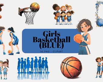 Watercolor Girls Basketball (Blue) Clipart PNG