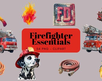 Watercolor Firefighter Essentials Clipart, Job, Profession, Appreciation