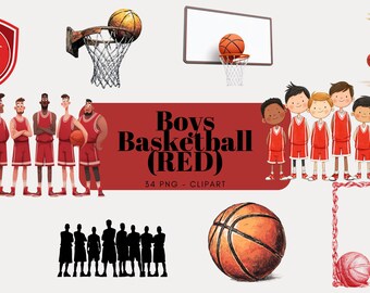 Watercolor Boys Basketball Clipart | Red Uniform PNG (Digital Download)