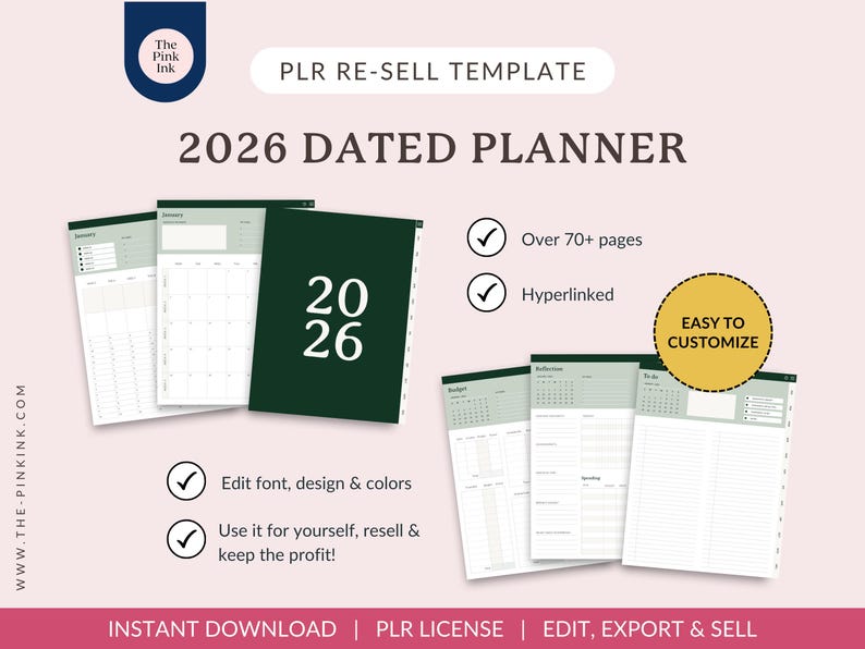 2026 Weekly Digital Planner PLR Editable Canva Template Hyperlinked ...