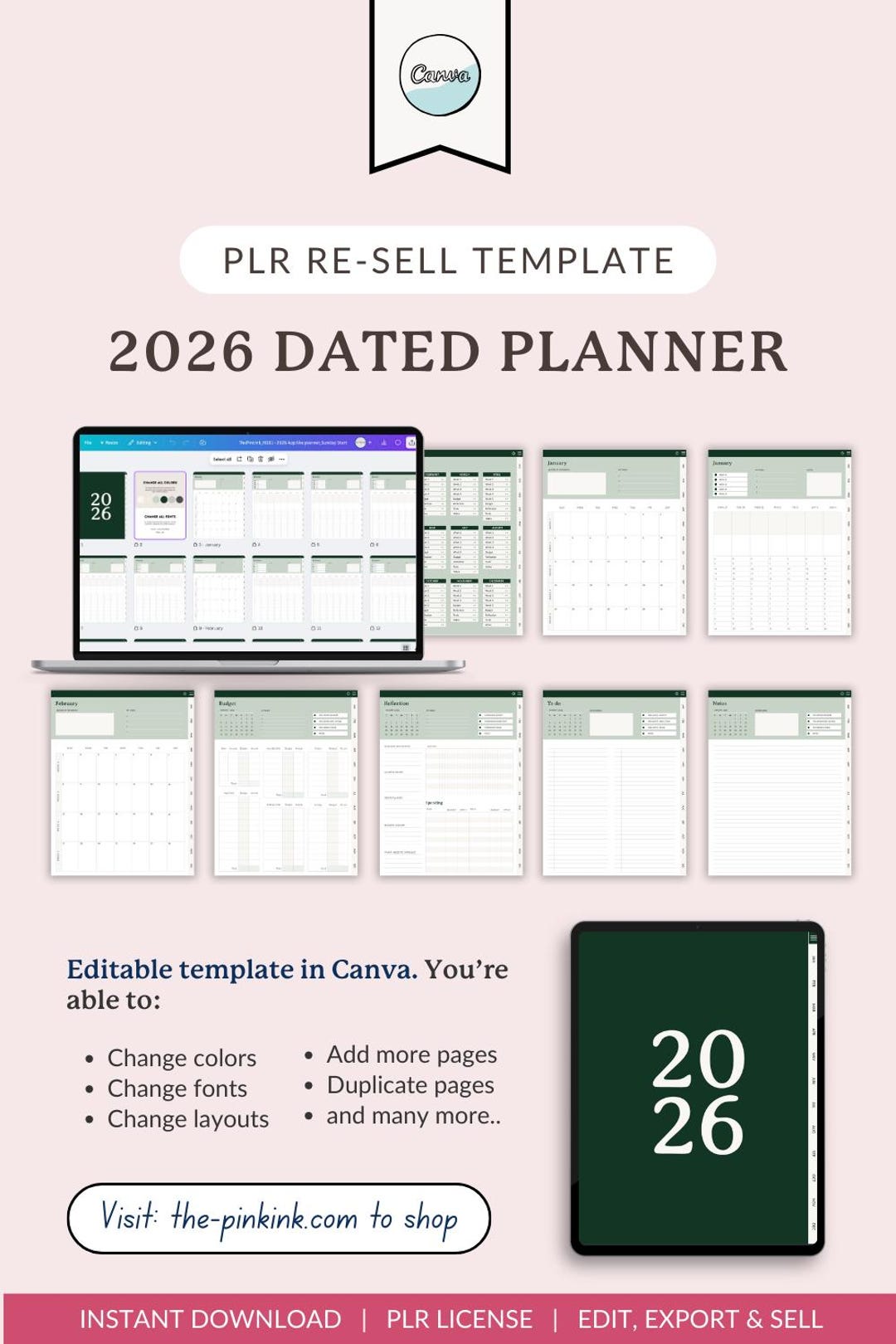 2026 Weekly Digital Planner PLR Editable Canva Template Hyperlinked ...