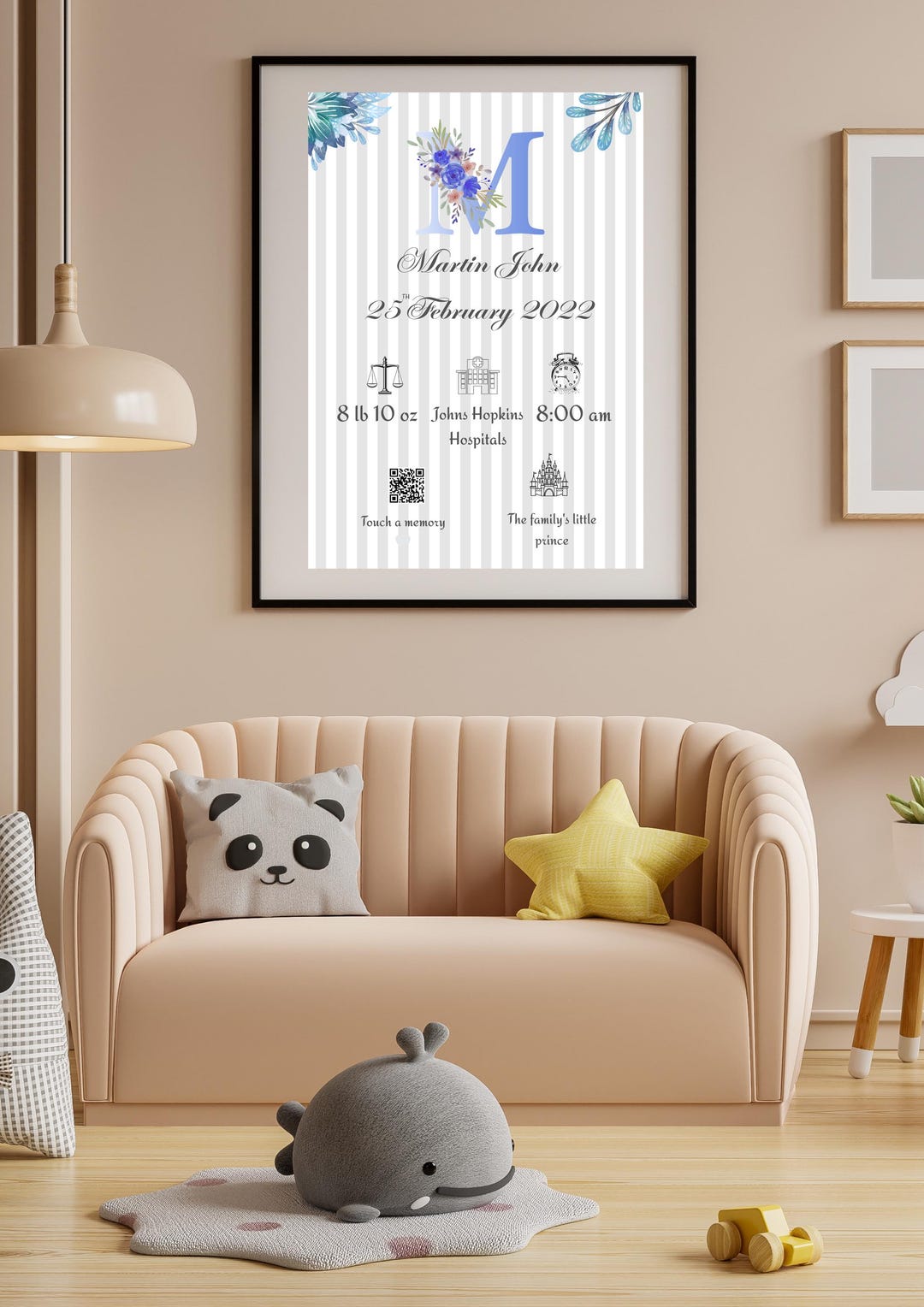 Personalized Baby Birth Poster With QR Code | Custom Nursery Wall Art ...