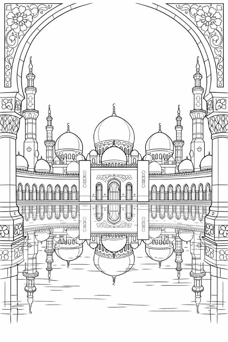 Mosque Colorful Printable Mosques Coloring Book PDF | 8 Beautiful Islamic Mosques | Muslim ...