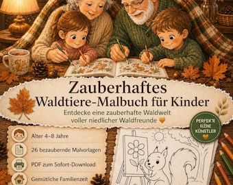 Malbuch für Kinder PDF zum Ausdrucken, 26 Süße Waldtiere Malvorlagen, Einschlafen Beschäftigung Kinder, Digitaler Download Aktivitätsbuch