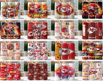 26 Chiefs Sport Mascot Cup Design-bundel | 20oz skinny bekerverpakking, png | Sublimatiewrap voetbalteam | Digitale downloadsjabloon