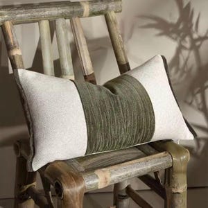 Green & Ivory Lumbar Pillow Cover, Modern Patchwork Cushion Cover, Decorative Throw Pillow, Sofa Pillow, Accent Pillow, 12x20 Pillow Cover