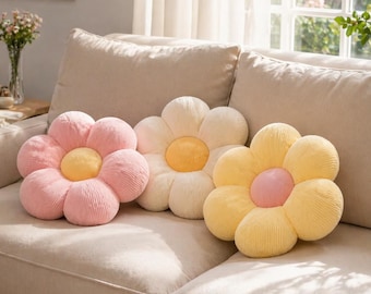 Daisy Flower Pillow Cushion: Soft Plush Modern Sofa Decor, Decorative Throw Pillow