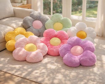 Plush Flower Pillow, Daisy Seat Cushion 35cm, Soft Kawaii Nursery & Girly Room Decor