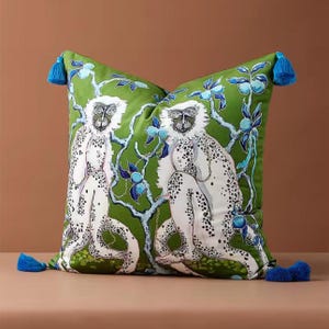 Weißer Affe Samtkissenbezug, dekoratives Dekokissen im chinesischen Stil