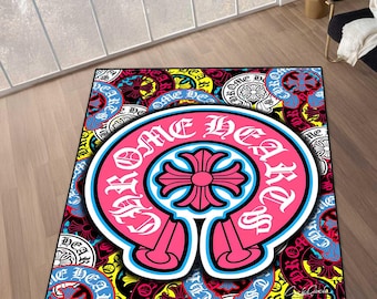 Pink Chrome Cross Rug, Machine Washable, Personalized