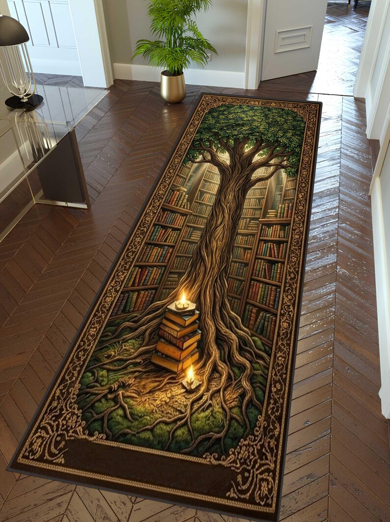 Library Tree of Knowledge Area Rug, Book Lover Rug, Hidden Library ...