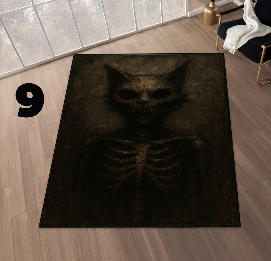 Skeleton Cat Rug Gothic Cat Skeleton Rug, Washable Halloween Decor - Etsy