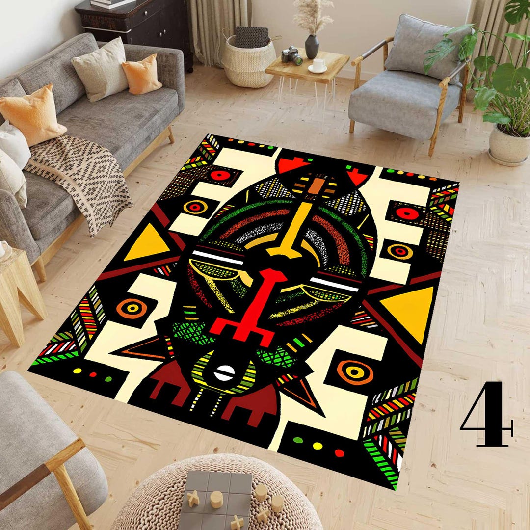 African Mask Area Rug, African Print, Afrocentric-non-slip,machine ...