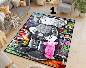 Bearbrick Hypebeast-matta, svart och vit, maskintvättbar