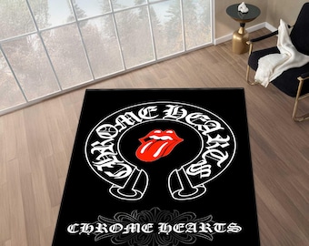 Chrome Hearts Style Rug, Black Cross Rug, Machine Washable