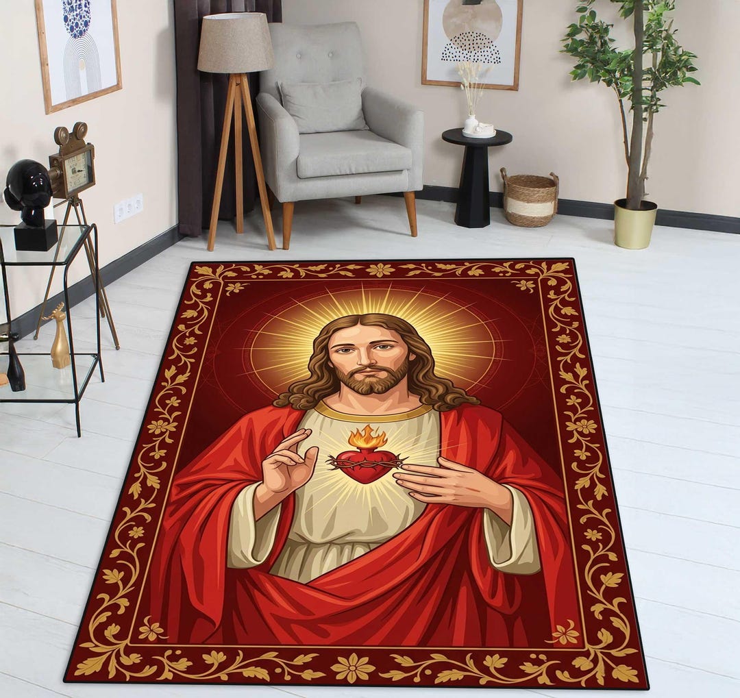 Scared Heart Rug Sacred Heart of Jesus Rug, Classic Christian Icon Style,printed Rug - Etsy