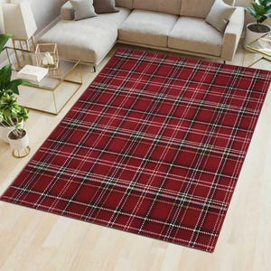 Red Tartan Plaid Area Rug: Scottish Style Rug, Machine Washable carpet