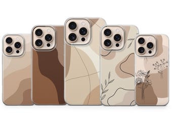 Beige Phone Case Brown Cover for iPhone 17 Pro Max, 16e, 15, 14, 13 & Samsung S25 Ultra, S24 FE, A56, Pixel 10 XL, 9a,8,7