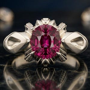 Gothic Ruby Engagement Ring,Vintage Oval Magenta Tourmaline Statement Ring,Royal Crown Solitaire Ring in 14K Gold,Unique Witchy Gift for Her
